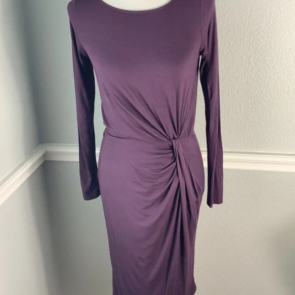 Three Dots Purple Twist Waist Dress - Picture 2 of 4